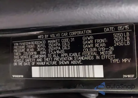 2016 Volvo V60 Cross Country T5 z USA, uszkodzony, nr VIN YV4612HK8G1003433